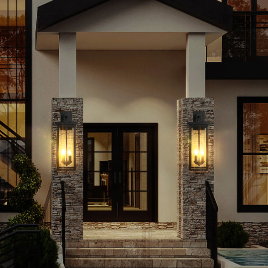 2-Pack Large Outdoor Wall Lanterns – 22" Black Waterproof Sconce Lights with Light Sensor for Porch, Garage, or Balcony