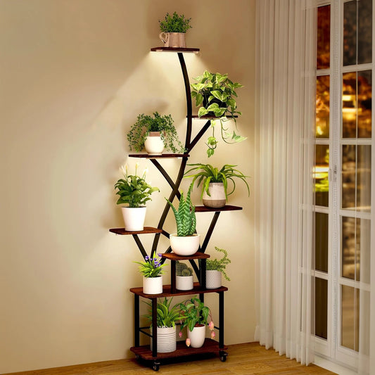 64-Inch 8-Tier Indoor Plant Stand with Grow Light – Heavy-Duty Metal Display Rack for Living Room, Patio, or Garden