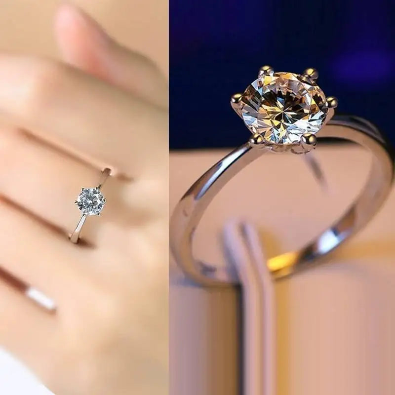 925 Sterling Silver Adjustable Zircon Ring for Women – Classic Prong-Set Cocktail Ring for Engagement, Wedding, and Special Occasions