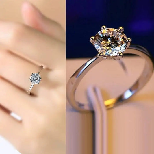 925 Sterling Silver Adjustable Zircon Ring for Women – Classic Prong-Set Cocktail Ring for Engagement, Wedding, and Special Occasions
