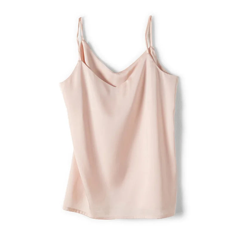Women's Satin V-Neck Camisole – Sleeveless Halter Strap Silk-Look Tank Top for Summer, Spring, and Fall Casual Outfits