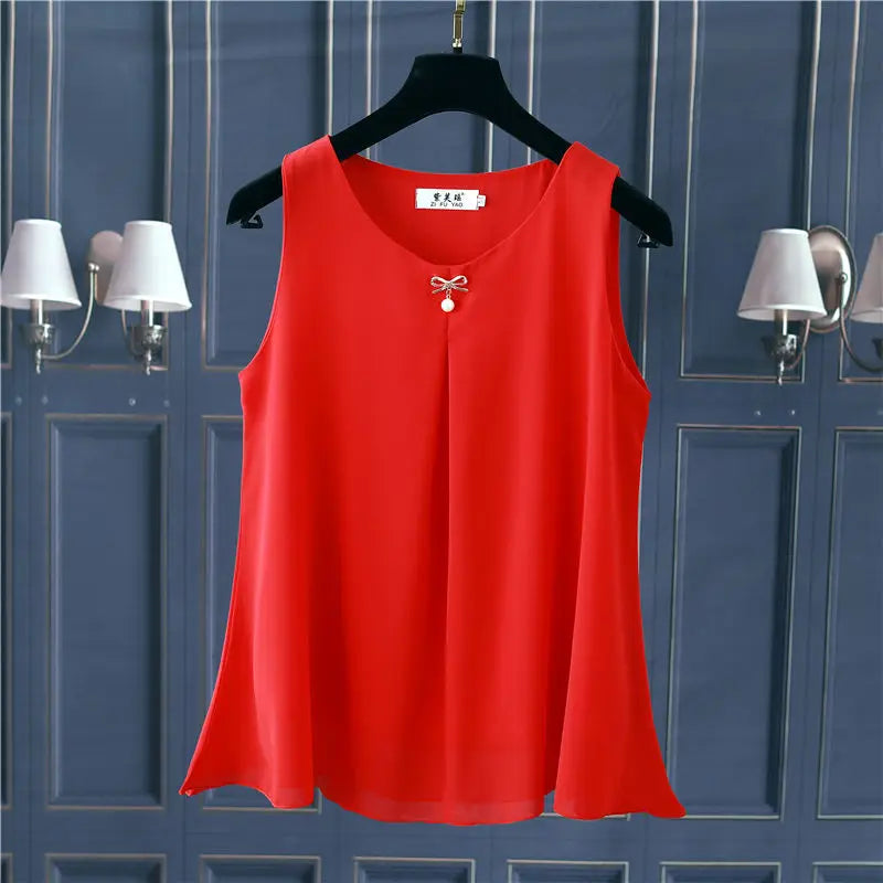 Women's Oversized Sleeveless Chiffon Blouse – Loose Fit O-Neck Summer Top in Solid Colors