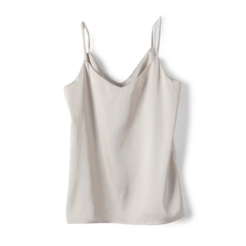 Women's Satin V-Neck Camisole – Sleeveless Halter Strap Silk-Look Tank Top for Summer, Spring, and Fall Casual Outfits