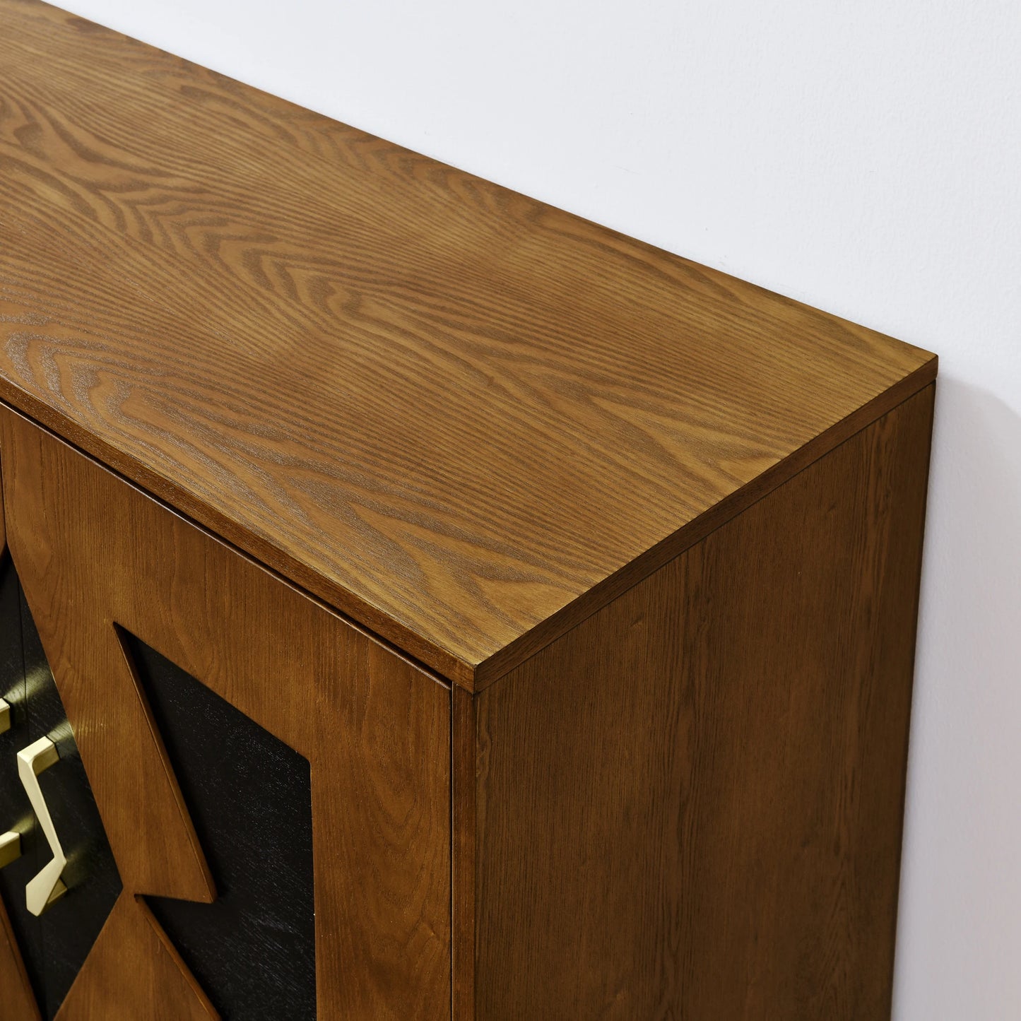 60" Mid-Century Modern Sideboard Buffet Cabinet with Adjustable Shelves and Geometric Pattern – Brown Wooden Storage for Kitchen, Living Room, or Entryway