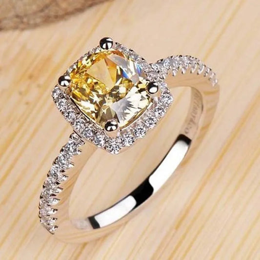18K White Gold Engagement Ring with Cushion-Cut Yellow or White Diamonds – Luxury Women's Wedding and Anniversary Cocktail Jewelry
