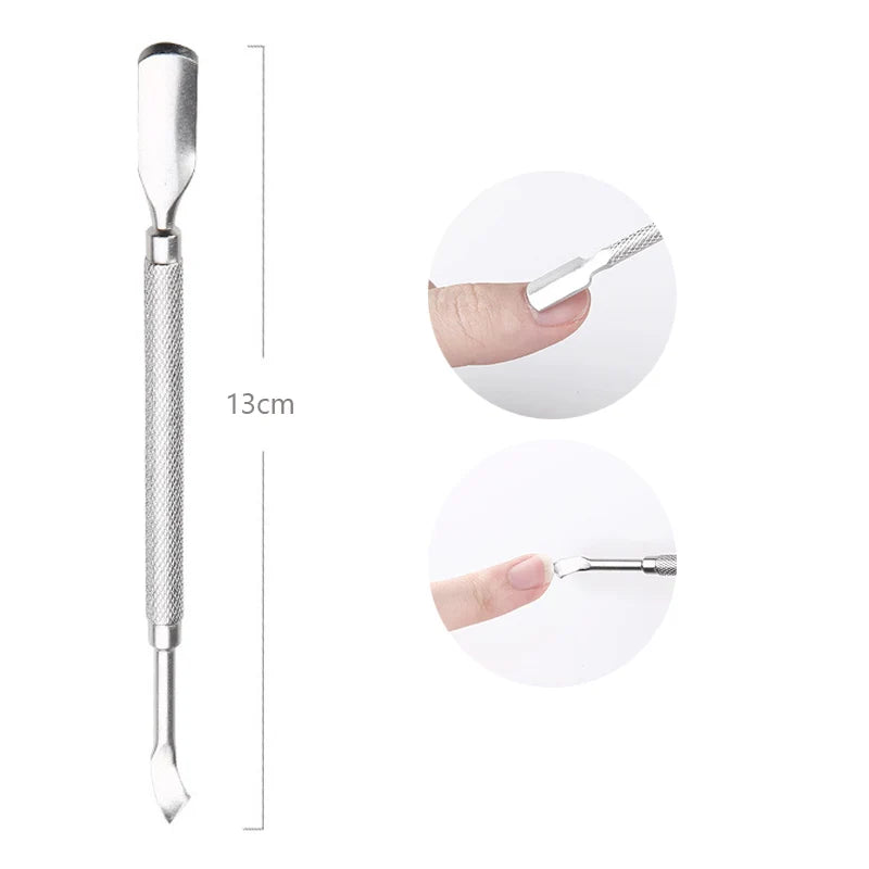Stainless Steel Double-Ended Cuticle Pusher – Gel Nail Polish Remover & Dead Skin Scraper for Fingernail and Toenail Care