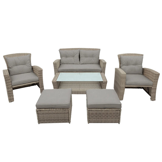 4-Piece U-Shaped Outdoor Wicker Sectional Sofa Set with Ottoman and Cushions – All-Weather Rattan Patio Conversation Set