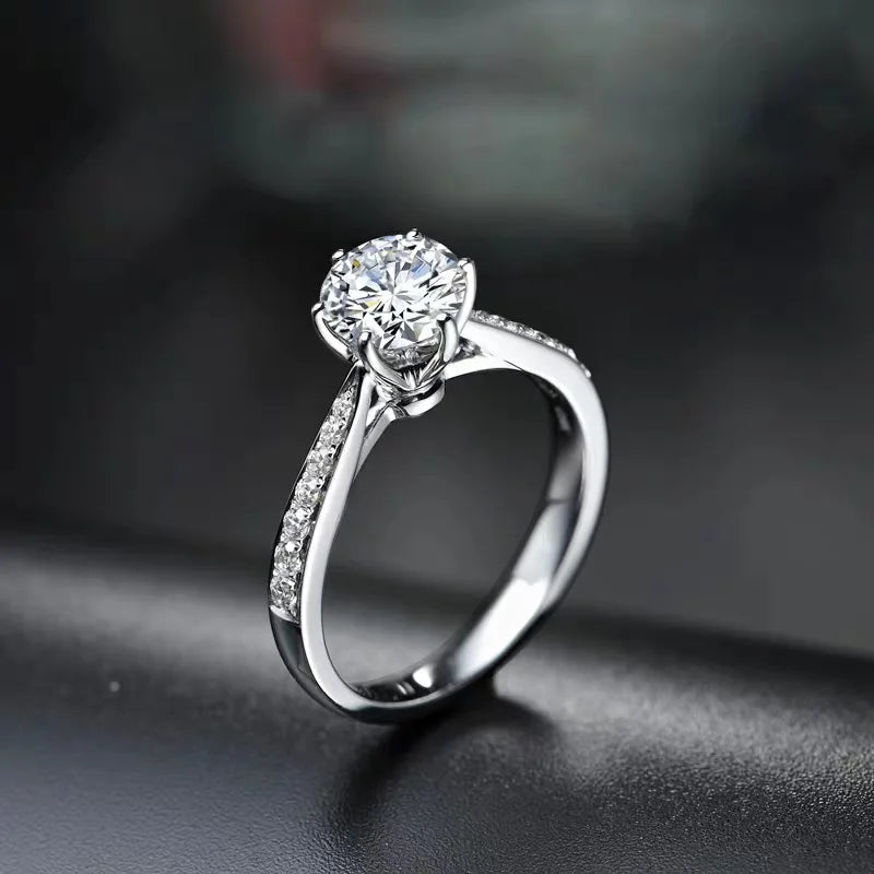 Adjustable Zircon Engagement Ring – 925 Sterling Silver Classic Wedding Band for Women