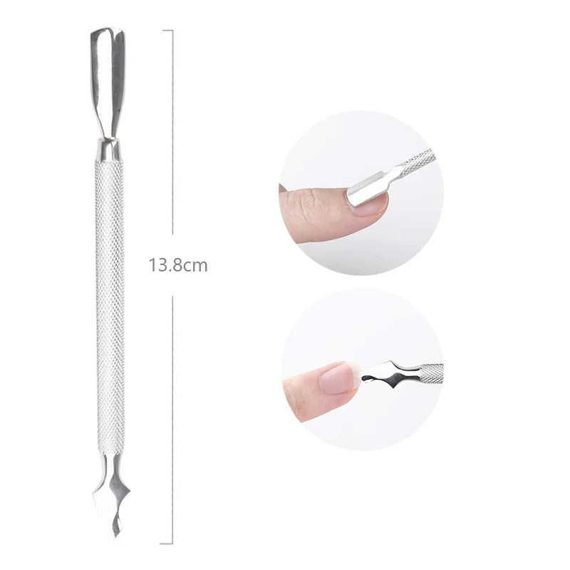 Stainless Steel Double-Ended Cuticle Pusher – Gel Nail Polish Remover & Dead Skin Scraper for Fingernail and Toenail Care