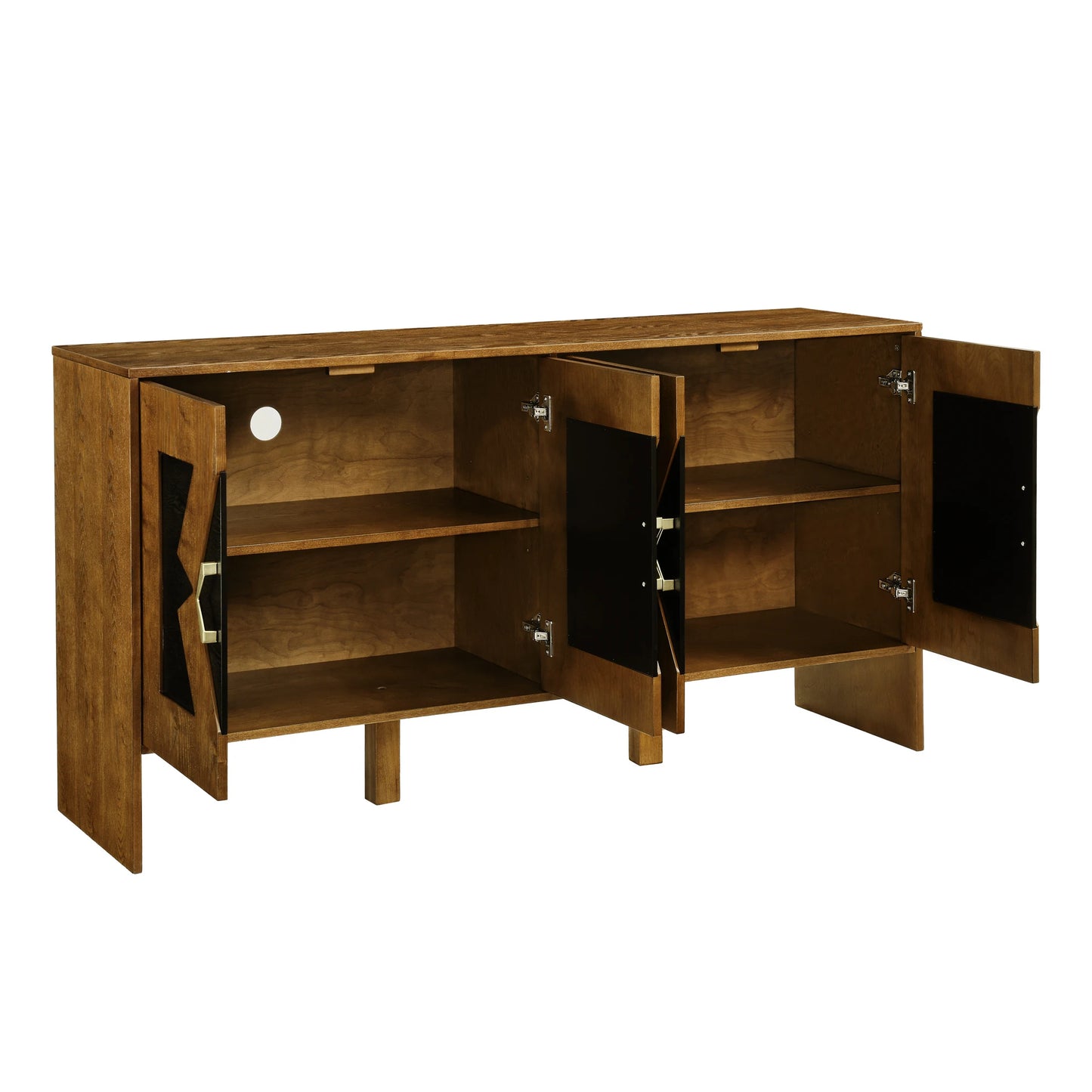 60" Mid-Century Modern Sideboard Buffet Cabinet with Adjustable Shelves and Geometric Pattern – Brown Wooden Storage for Kitchen, Living Room, or Entryway