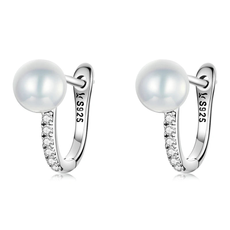 Sterling Silver Pearl and Crystal Stud Earrings – Heart & Star Design, Romantic Wedding Jewelry Gift