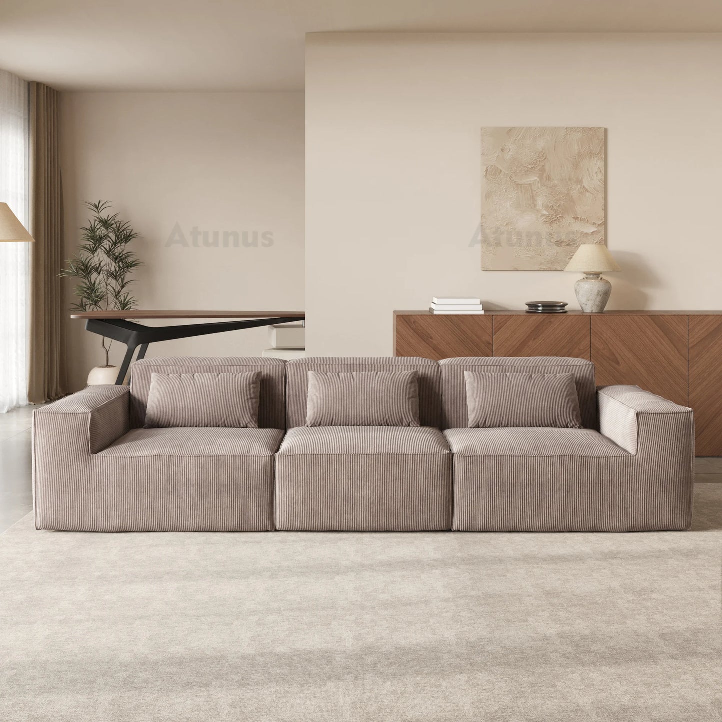 Stock Modular Corduroy Sectional Sofa – Vacuum Compressed L-Shaped Couch Set for Living Room