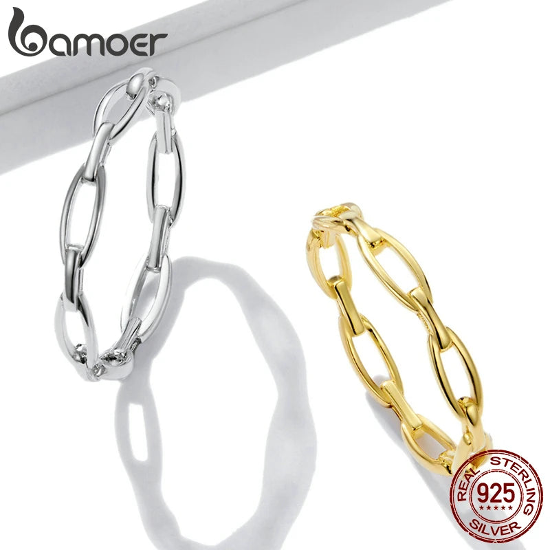 Bohemian Geometric Chain Ring – 925 Sterling Silver Minimalist Statement Band for Women