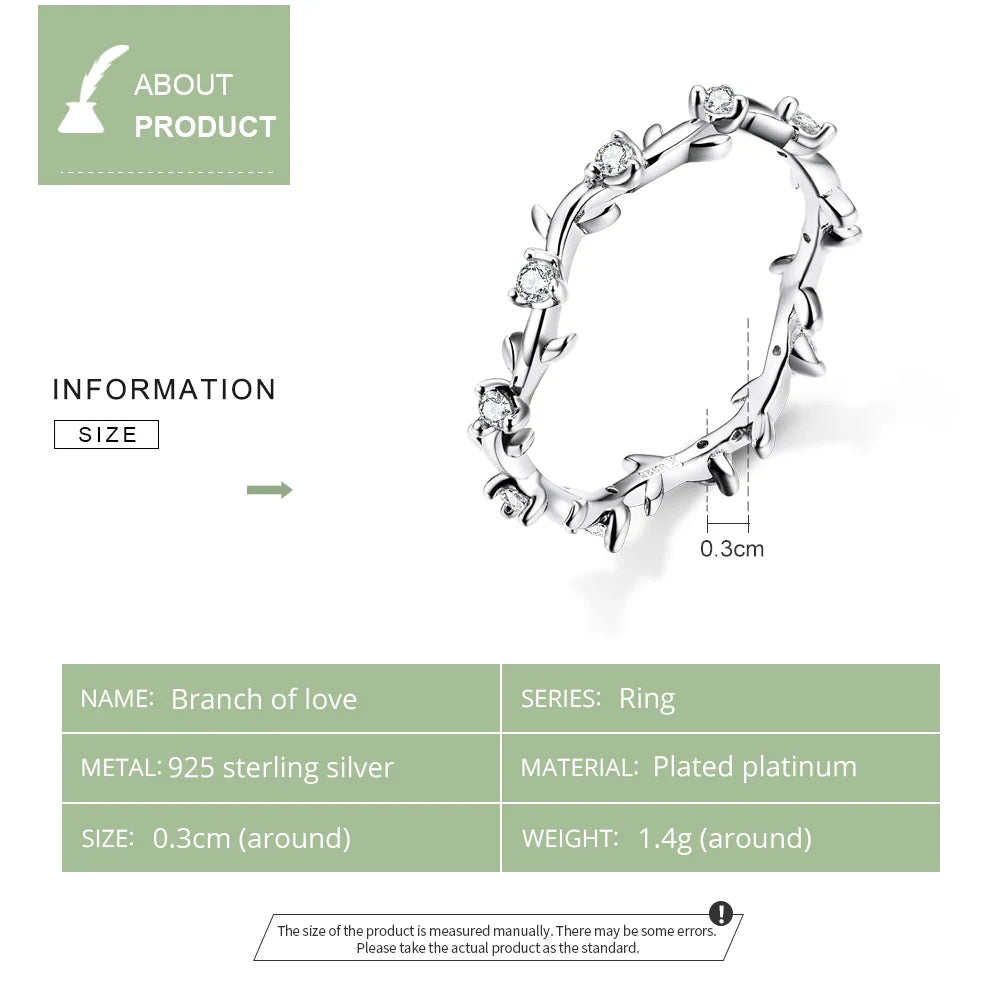 Sterling Silver Stackable Flower Branch Vine Ring – CZ Statement Band for Women