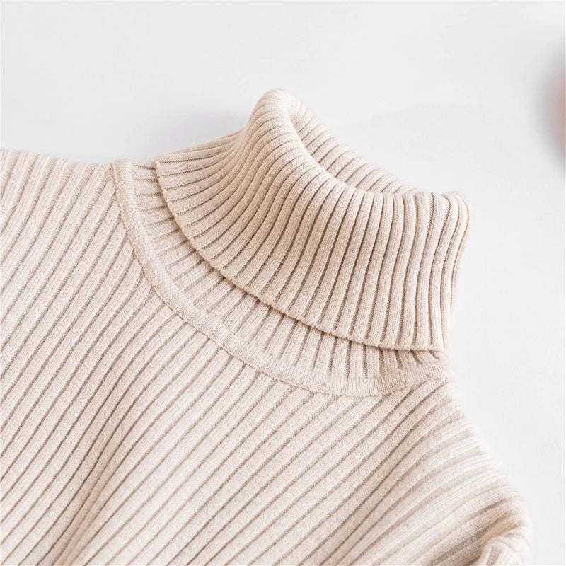 Women's Winter Knitted Turtleneck Sweater – Slim Fit Cotton Polo-Neck Pullover for Casual Cold Weather Outfits