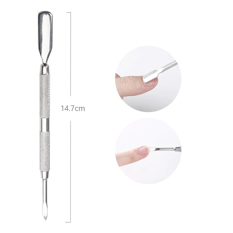 Stainless Steel Double-Ended Cuticle Pusher – Gel Nail Polish Remover & Dead Skin Scraper for Fingernail and Toenail Care