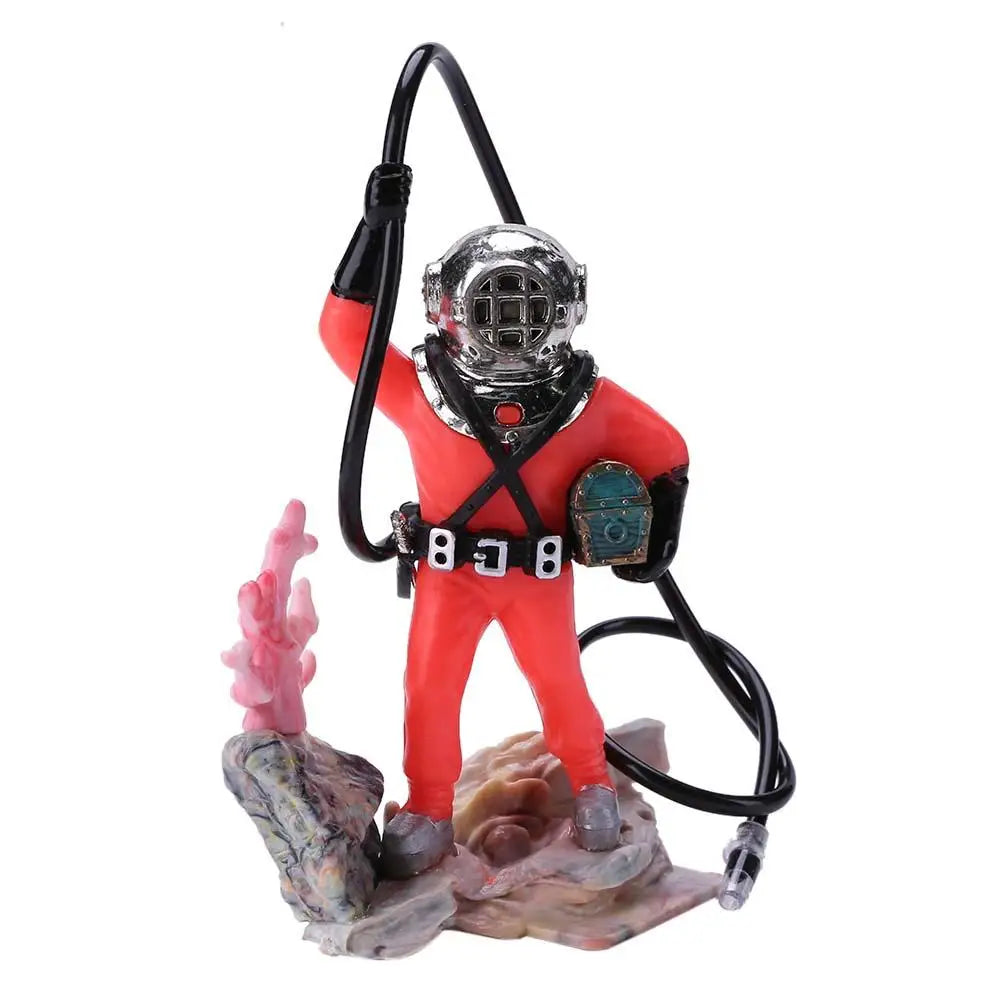 Treasure Chest Diver Aquarium Ornament – Air Bubbler Action Figure Decoration for Underwater Landscape Movement (135g)