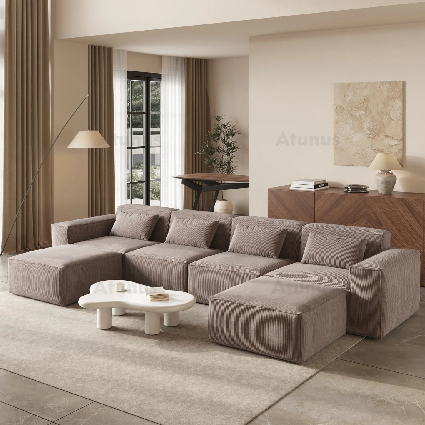 Stock Modular Corduroy Sectional Sofa – Vacuum Compressed L-Shaped Couch Set for Living Room