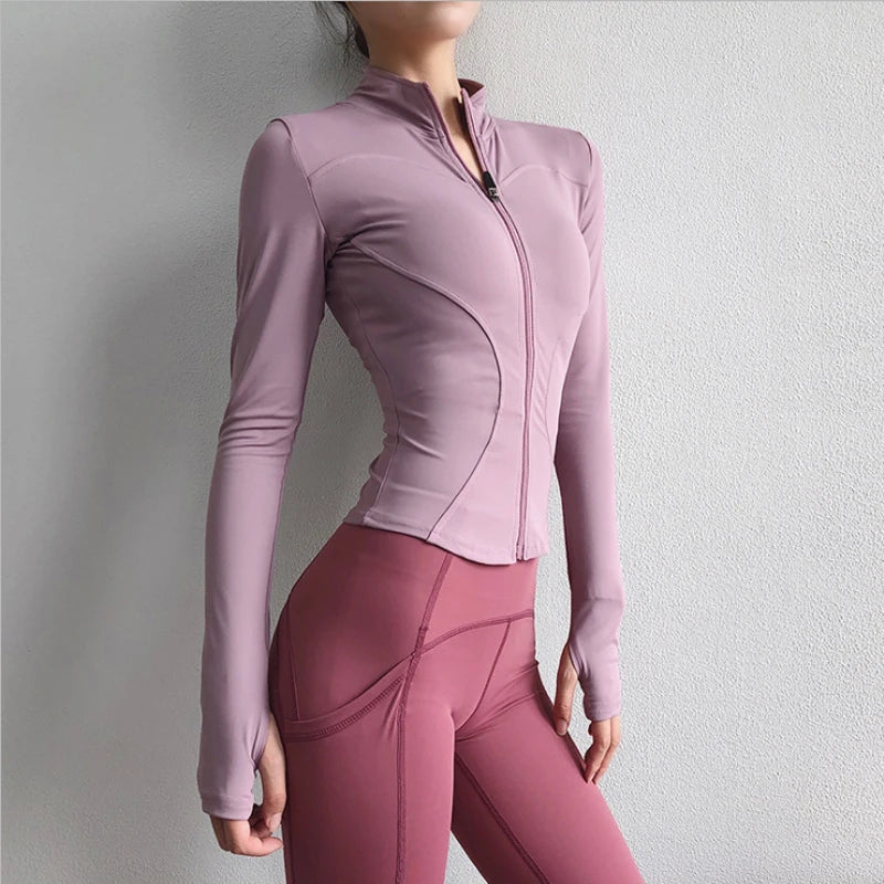 Women's Quick-Dry Zipper Sport Jacket – Yoga & Running Fitness Hoodie with Thumb Holes