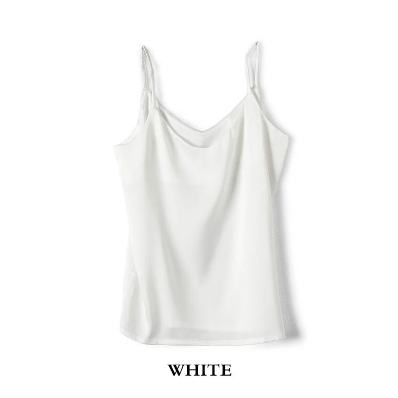 Women's Satin V-Neck Camisole – Sleeveless Halter Strap Silk-Look Tank Top for Summer, Spring, and Fall Casual Outfits