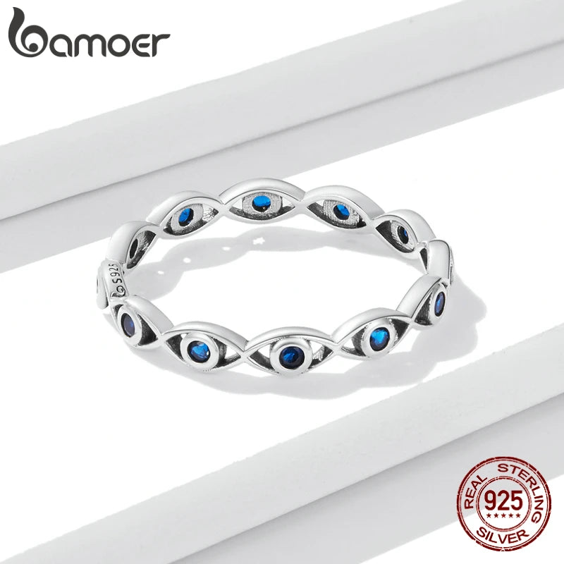 Sterling Silver Retro Blue Zircon Ring – 925 Silver Round-Cut Wedding Band for Women
