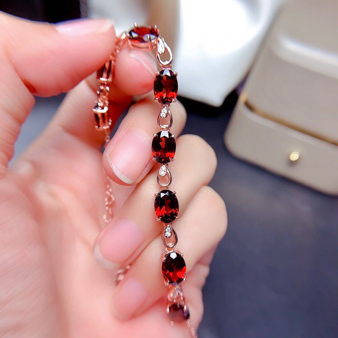 18K Rose Gold Ruby Gemstone Bracelet for Women – Handmade Chain Link Design with Diamond Accents for Wedding and Party Wear