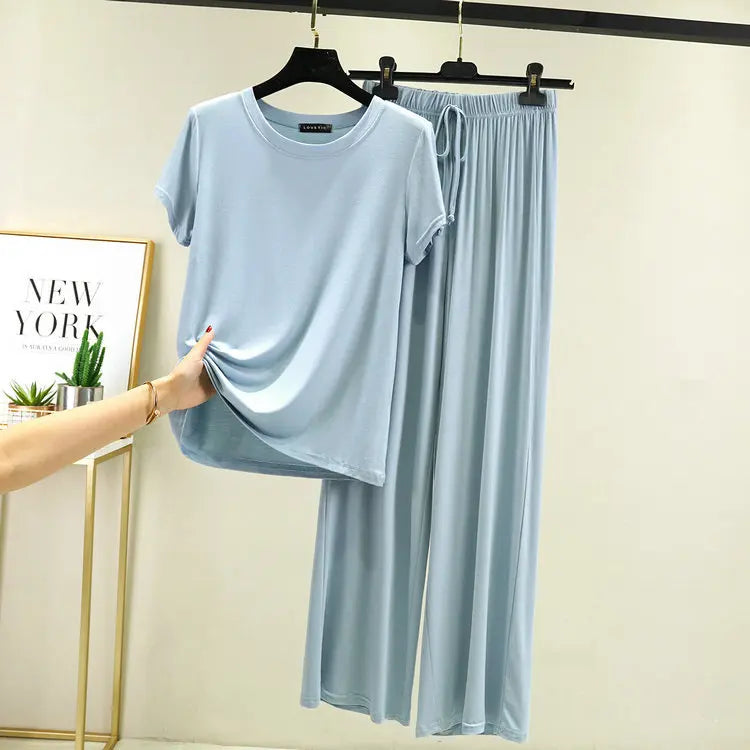 Women's Modal Summer Pajama Set – Soft Short Sleeve Lounge Sleepwear in Solid Colors, M–XXL