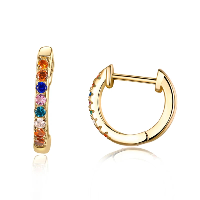 14K Gold Plated 925 Sterling Silver Cuff Earrings – Colorful Zircon Huggie Hoops for Women, 10 Color Options