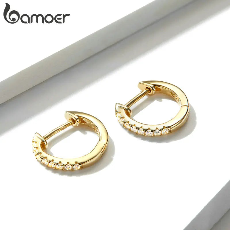 14K Gold Plated 925 Sterling Silver Cuff Earrings – Colorful Zircon Huggie Hoops for Women, 10 Color Options