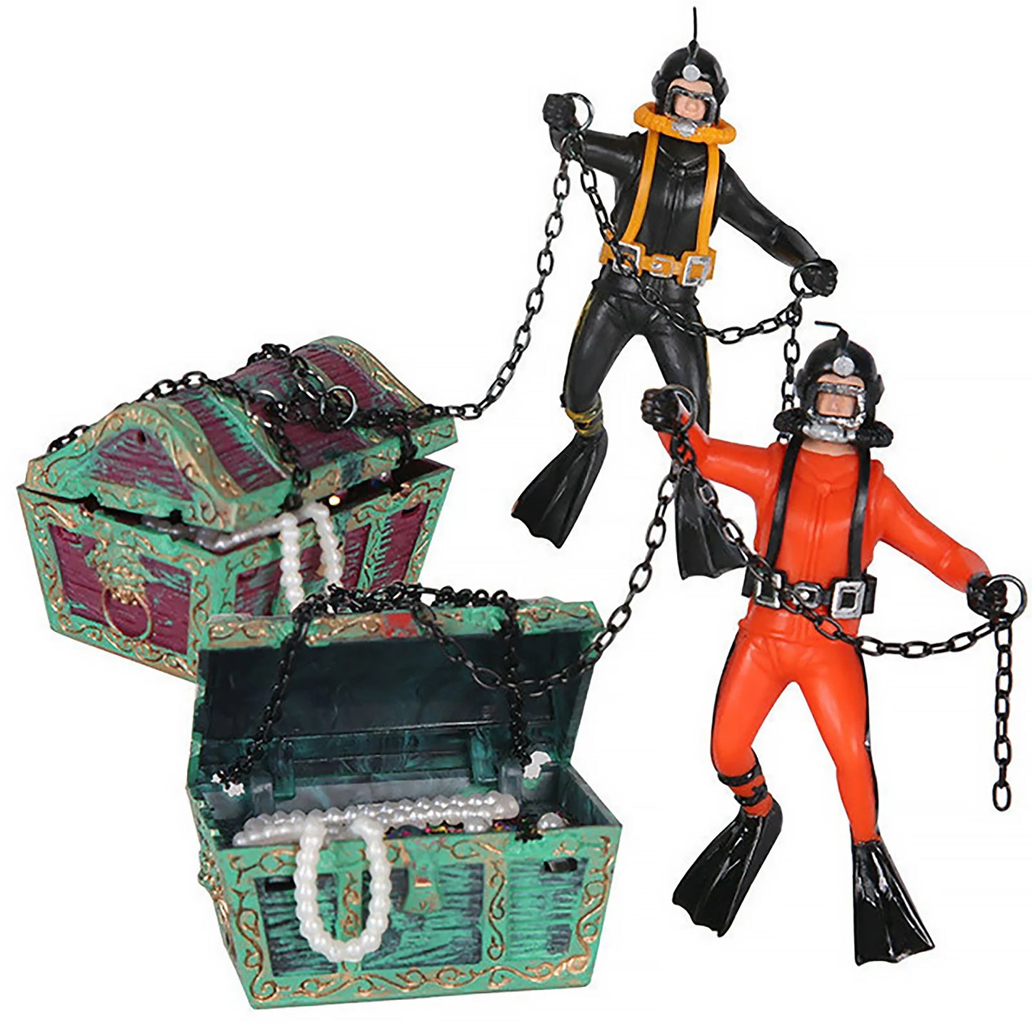 Treasure Chest Diver Aquarium Ornament – Air Bubbler Action Figure Decoration for Underwater Landscape Movement (135g)