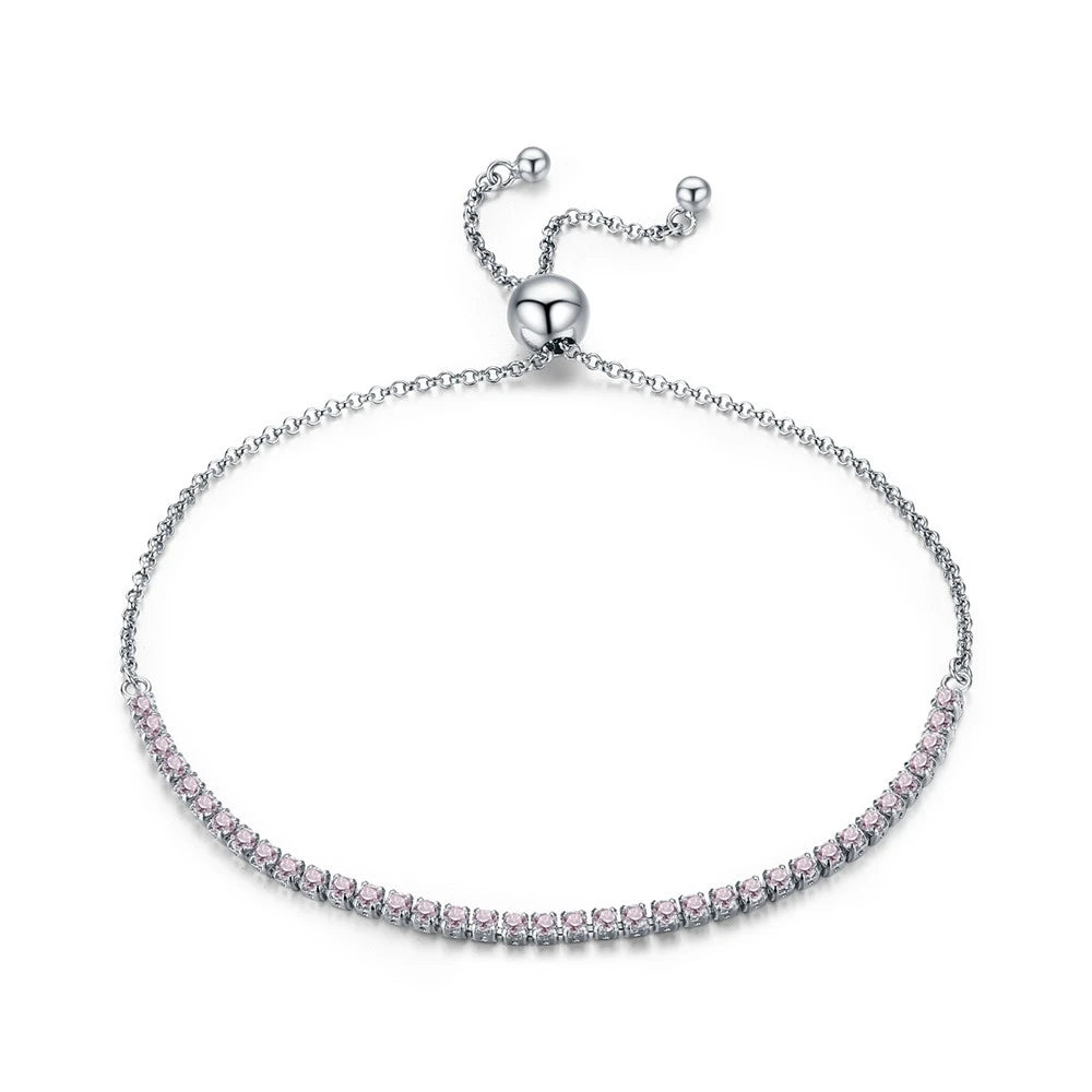 14K Gold Plated CZ Tennis Bracelet – Adjustable 925 Sterling Silver Slider Bracelet for Women