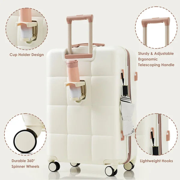 4-Piece ABS Hardshell Luggage Set with USB Port, Cup Holder & Expandable Suitcases – Durable Lightweight Travel Trolley