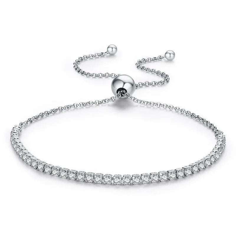14K Gold Plated CZ Tennis Bracelet – Adjustable 925 Sterling Silver Slider Bracelet for Women
