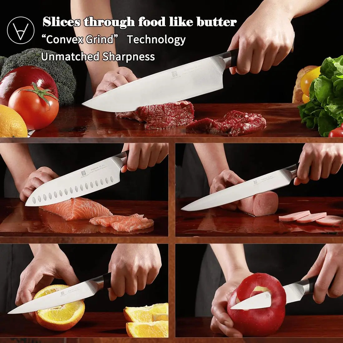 15-Piece Japanese Kitchen Knife Set – 50Cr15Mov Stainless Steel with Block, Sharpener & Scissors