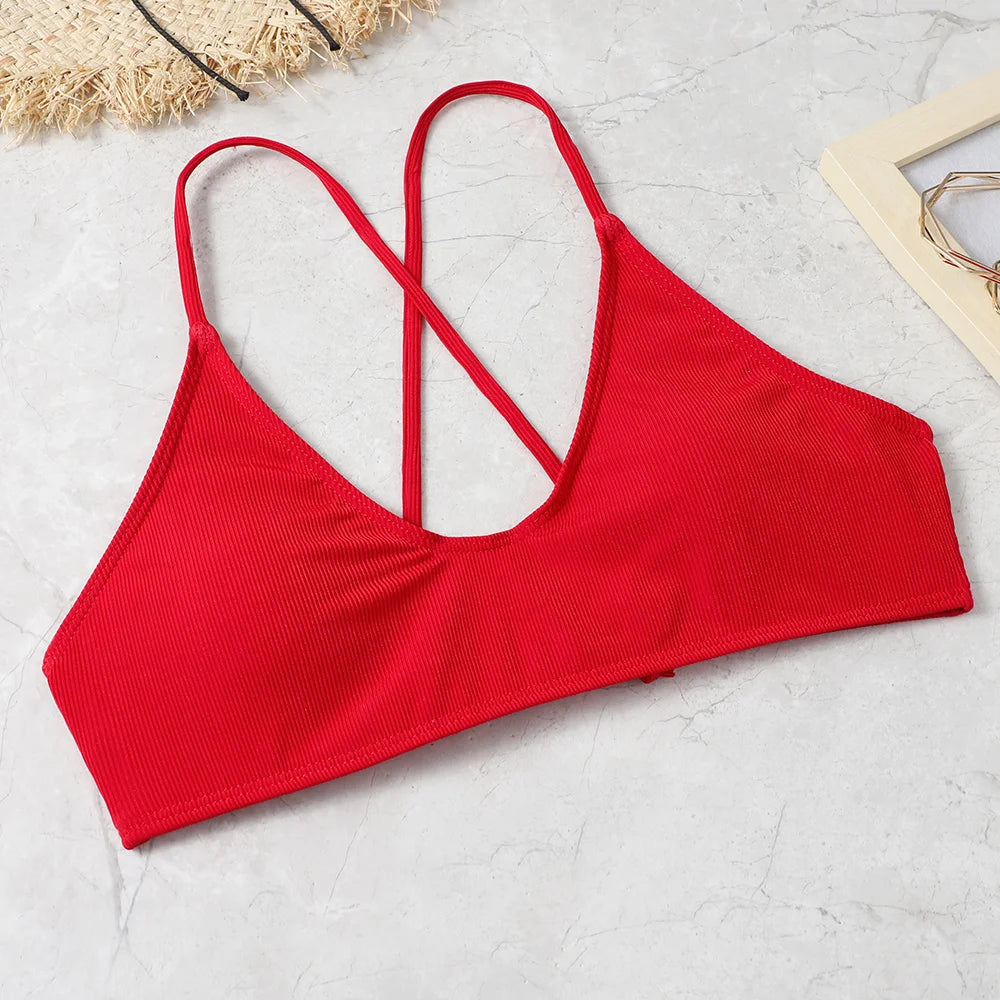 Soft Ice Silk Low Waist Bikini Set – Sexy Split Beachwear with Wire-Free Support and Padding