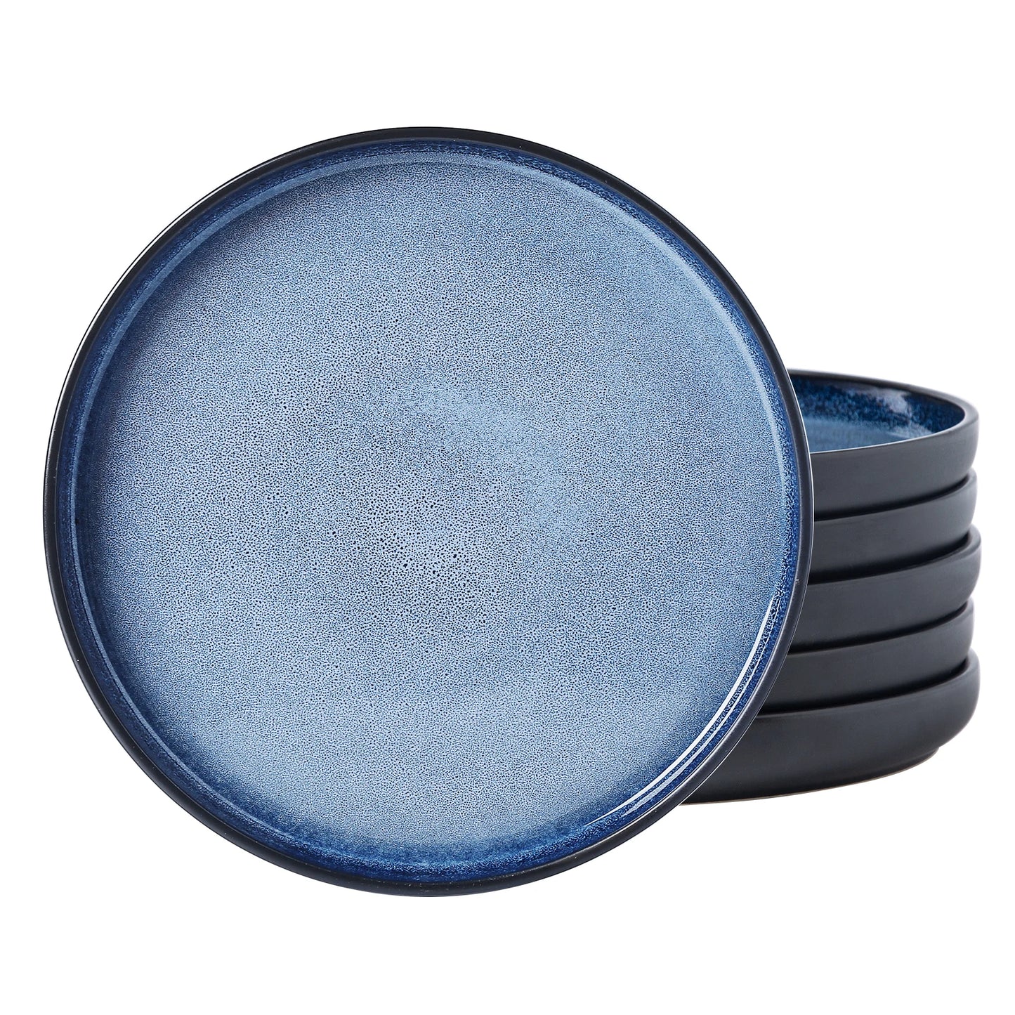7.8" Stoneware Ceramic Plates – Set of 6 Reactive Glaze Salad & Serving Dishes, Round Glossy Dinnerware