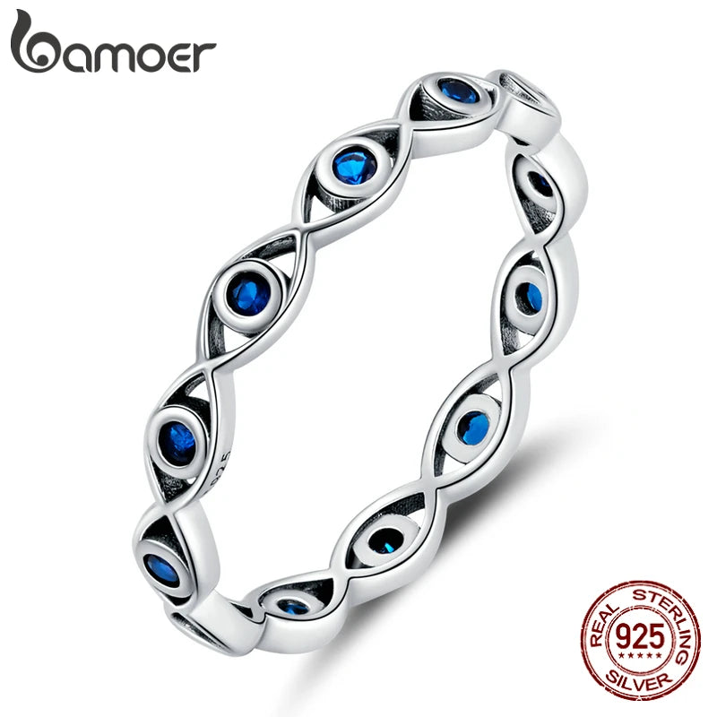 Sterling Silver Retro Blue Zircon Ring – 925 Silver Round-Cut Wedding Band for Women