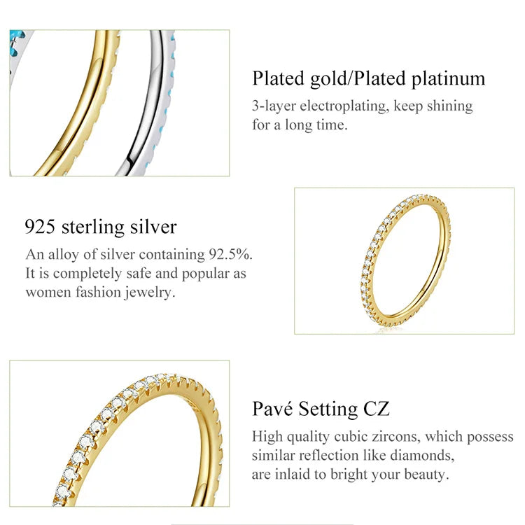 Simple Gold-Plated CZ Stone Ring in 925 Sterling Silver – Elegant Dazzling Band for Women