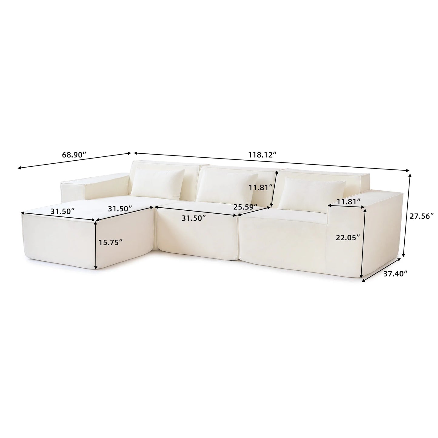 Beige Modular L-Shaped Sectional Sofa – Compressed Cloud Velvet Living Room Couch Set