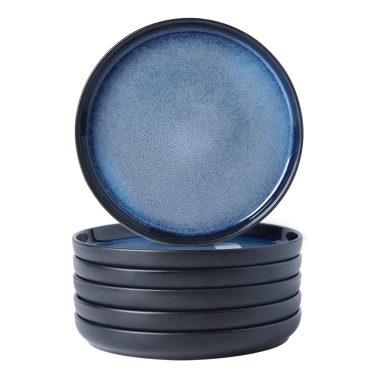 7.8" Stoneware Ceramic Plates – Set of 6 Reactive Glaze Salad & Serving Dishes, Round Glossy Dinnerware