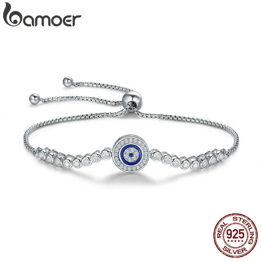 925 Sterling Silver Adjustable Evil Eye Tennis Bracelet with Zircon Accents for Women