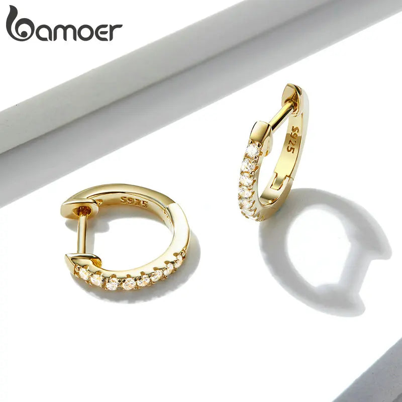 14K Gold Plated 925 Sterling Silver Cuff Earrings – Colorful Zircon Huggie Hoops for Women, 10 Color Options