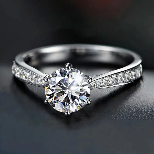 Adjustable Zircon Engagement Ring – 925 Sterling Silver Classic Wedding Band for Women