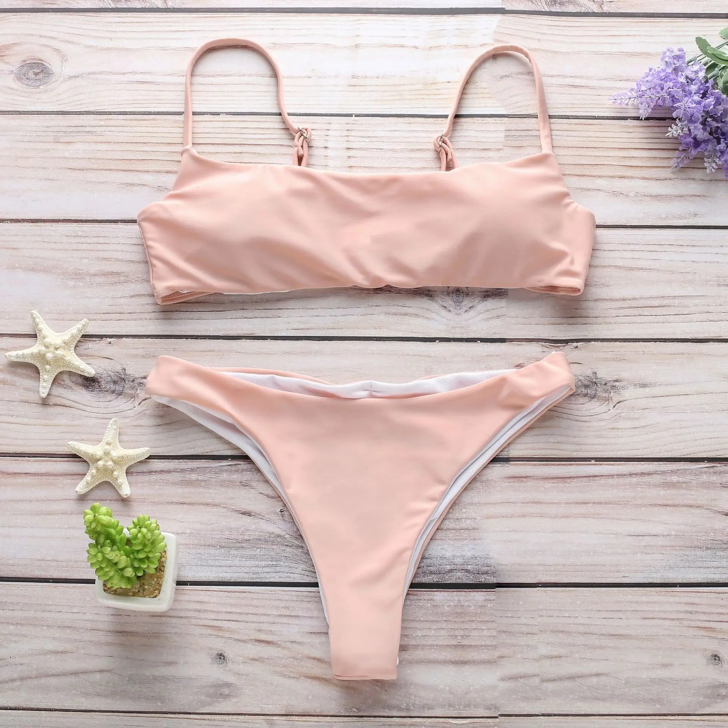 Solid Color Sexy Bikini Set – Women's Two-Piece Low Waist Swimsuit with Padded Top, Summer Swimwear XL Sizes