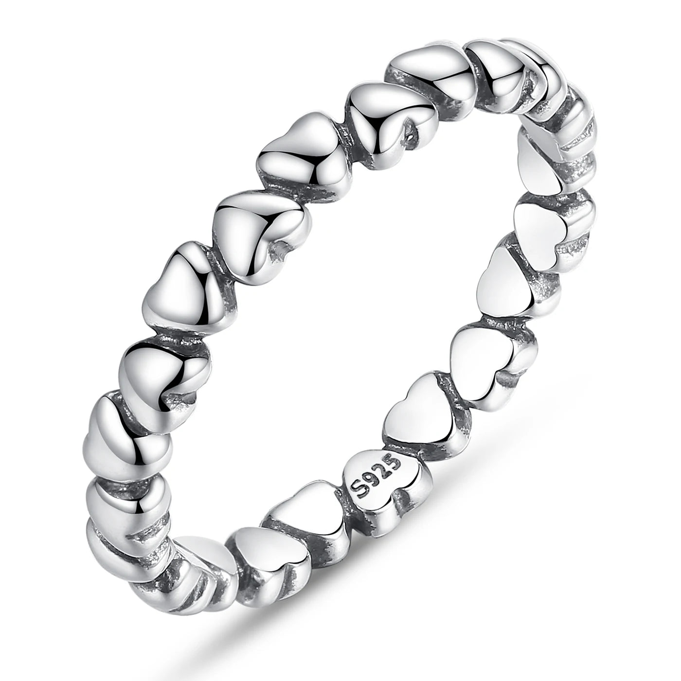 Stackable Heart Ring in 925 Sterling Silver with Black CZ – Romantic Wedding Band for Women