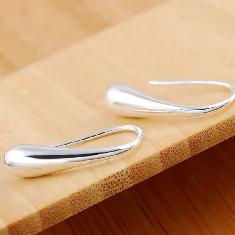 925 Sterling Silver Water Drop Hoop Earrings – Elegant Dangle Design for Women’s Wedding or Party Look