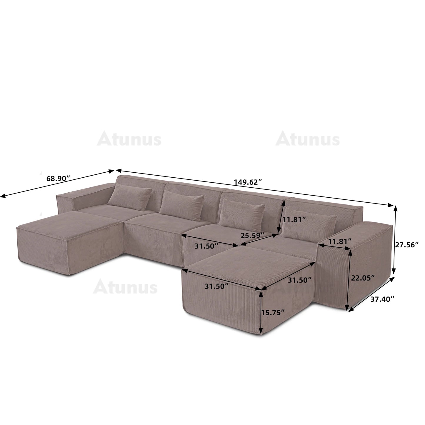 Stock Modular Corduroy Sectional Sofa – Vacuum Compressed L-Shaped Couch Set for Living Room