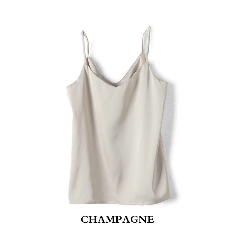 Women's Satin V-Neck Camisole – Sleeveless Halter Strap Silk-Look Tank Top for Summer, Spring, and Fall Casual Outfits