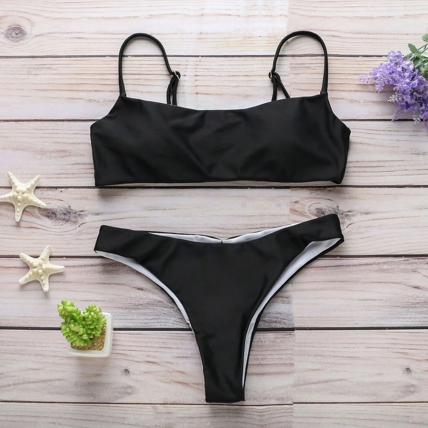 Solid Color Sexy Bikini Set – Women's Two-Piece Low Waist Swimsuit with Padded Top, Summer Swimwear XL Sizes