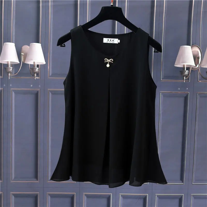 Women's Oversized Sleeveless Chiffon Blouse – Loose Fit O-Neck Summer Top in Solid Colors